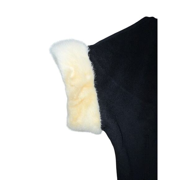 Vintage 50's Black Wool Short Car Coat Fur Short Sleeves L/XL - Picture 3 of 3